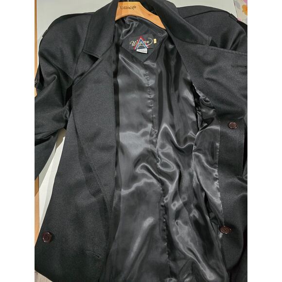 Vintage Wayne Black Trench Coat Women’s Long Coat 48” Length Unisex Oversized - Picture 5 of 9